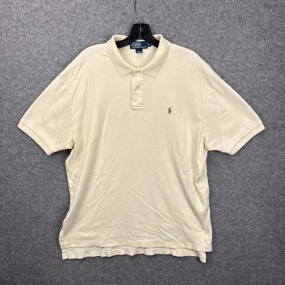 Polo Ralph Lauren Mens XL Cream Cotton Short Sleeve Pony‎ Logo Polo Shirt